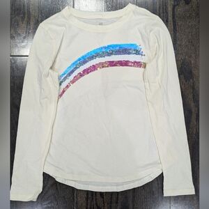 5/$35 Gap Kids Flip Sequin Rainbow Shirt L 10-11 Off White Cotton Long Sleeve